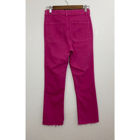 Zara Size 2 Hot Pink Denim Jeans Straight Pockets Raw Hem Casual Barbie Core - Picture 2 of 6